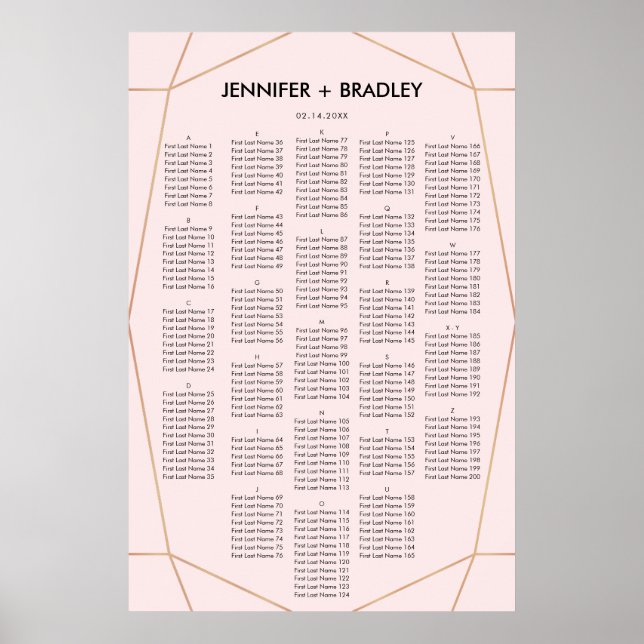 Geometric Rose Gold Seating Chart | Custom Colour (Front)