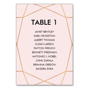 Geometric Rose Gold Seating Chart Custom Colour Table Number