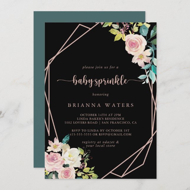 Geometric Rose Gold Spring Floral Baby Sprinkle  Invitation (Front/Back)