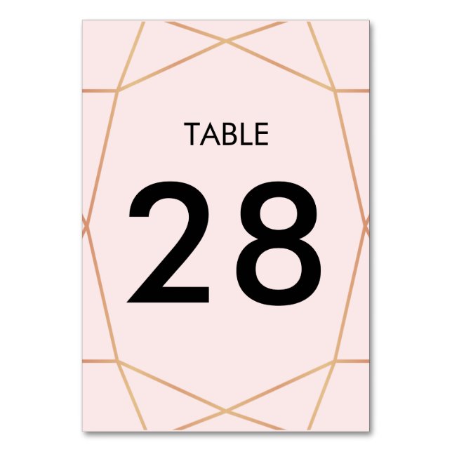 Geometric Rose Gold Table Number | Custom Colour (Front)
