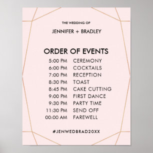 Geometric Rose Gold Wedding Schedule Sign