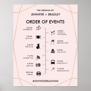 Geometric Rose Gold Wedding Timeline Sign