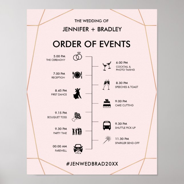 Geometric Rose Gold Wedding Timeline Sign (Front)