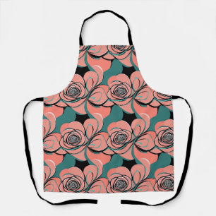 Geometric Roses In Shades Of Black And Teal  Apron