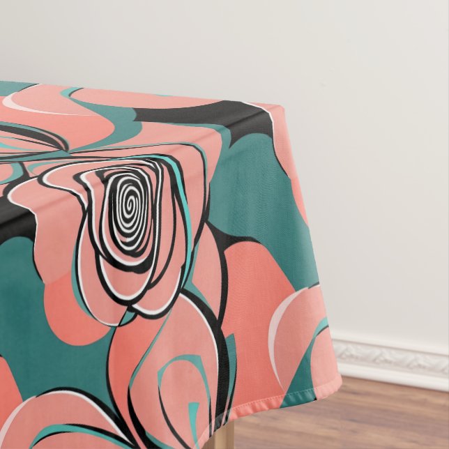 Geometric Roses In Shades Of Black And Teal  Tablecloth (In Situ)