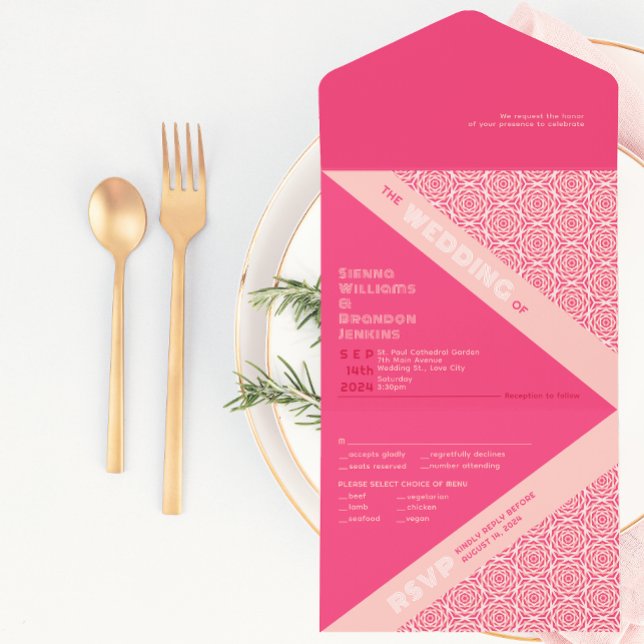 Geometric Roses Red All in One Wedding Invitation (Creator Uploaded)