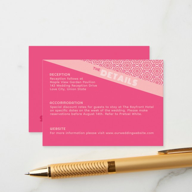 Geometric Roses Red Wedding Enclosure Card (Front/Back In Situ)