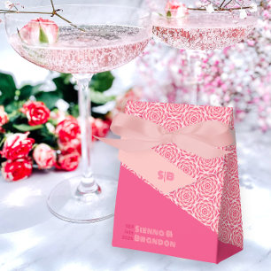 Geometric Roses Red Wedding Favour Box