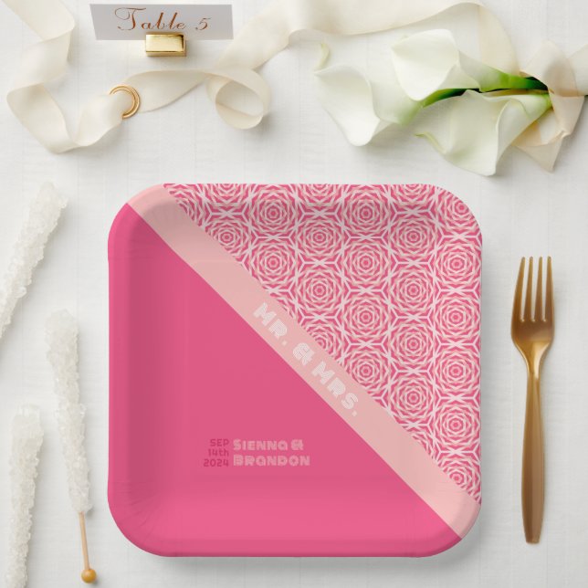 Geometric Roses Red Wedding Paper Plates (Wedding)