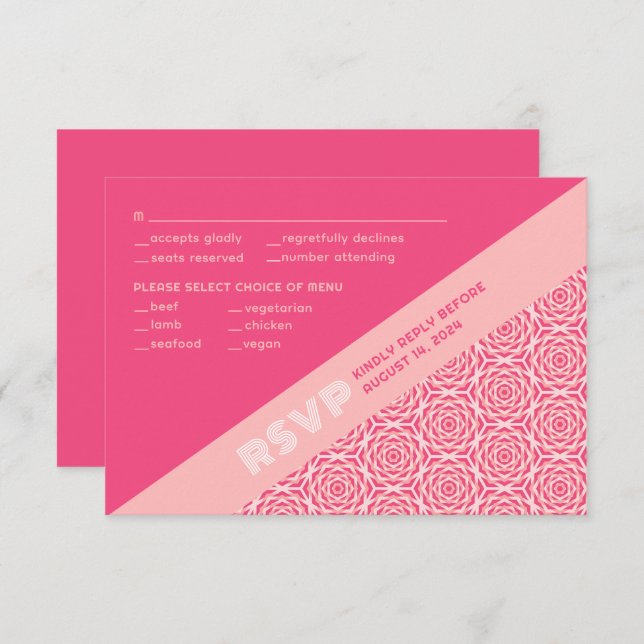 Geometric Roses Red Wedding RSVP Card (Front/Back)