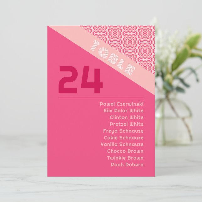 Geometric Roses Red Wedding Seating Chart Card (Standing Front)