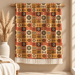Geometric Rust African Motifs Cosy Blanket Design