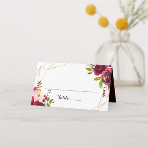 Geometric Rustic Blush Burgundy Wedding Place Card