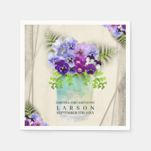 Geometric Rustic Elegant Pansies Wedding Dinner Napkin