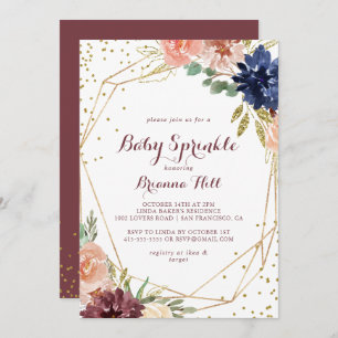 Geometric Rustic Gold Calligraphy Baby Sprinkle Invitation