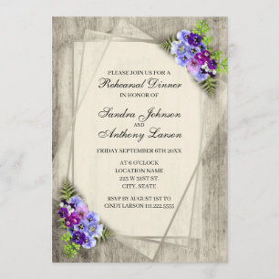 Geometric Rustic  Pansies Rehearsal Invitation
