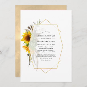 Geometric Rustic Sunflowers Celebration of Life Invitation