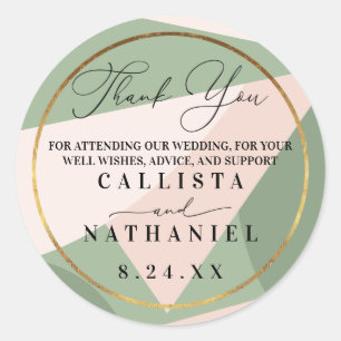 Geometric Sage Green Dusty Pink Thank You Classic Round Sticker