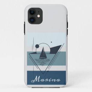 Geometric Sailboat Modern Art Personalised iPhone 11 Case