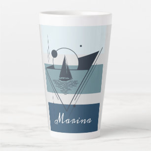 Geometric Sailboat Modern Art Personalised Latte Mug