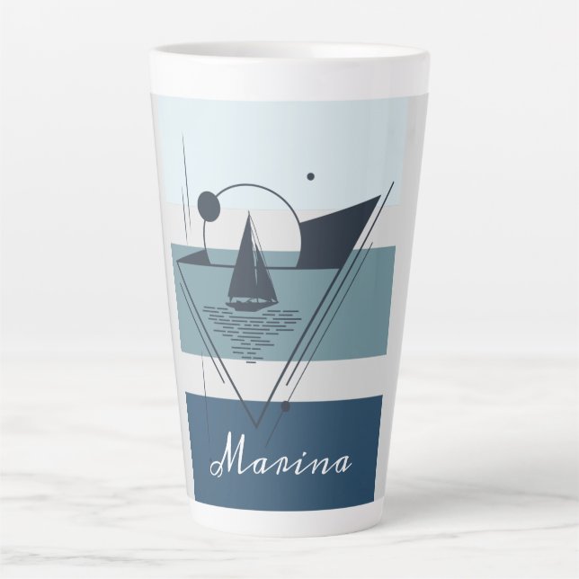Geometric Sailboat Modern Art Personalised Latte Mug (Front)