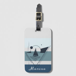 Geometric Sailboat Modern Art Personalised Luggage Tag