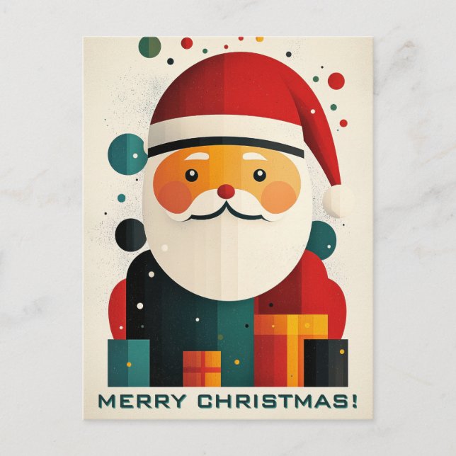 Geometric Santa with Gift Boxes Postcard (Front)