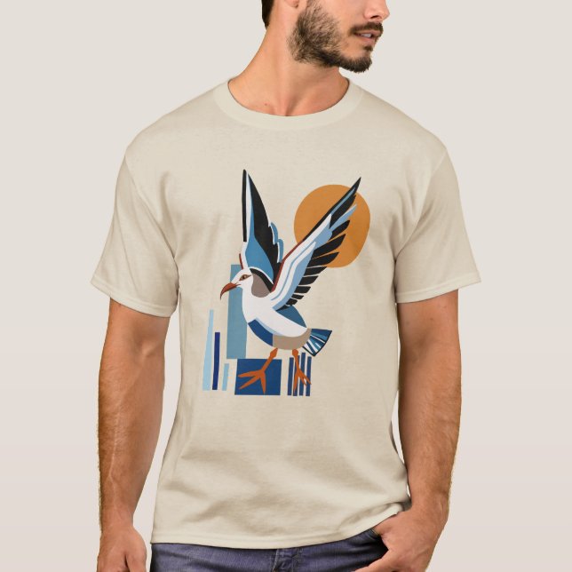Geometric Seagull Ocean Bird T-Shirt (Front)