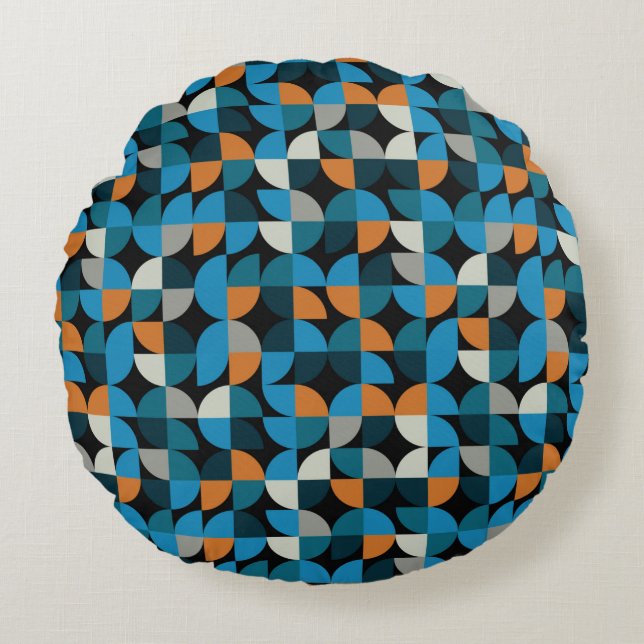Geometric seamless mosaic tiles pattern, backgroun round cushion (Front)