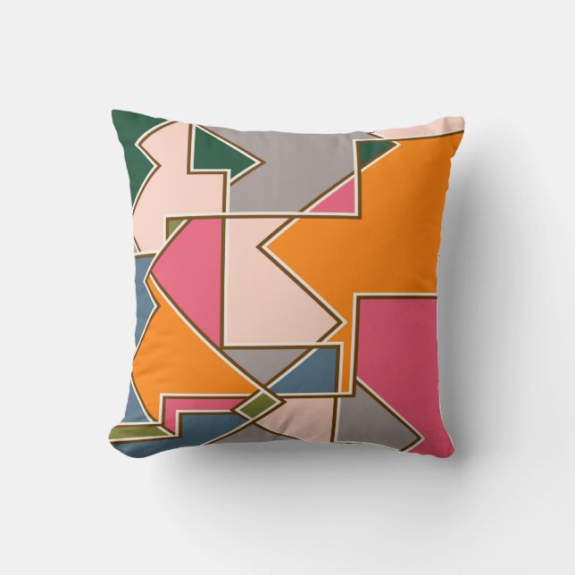 geometric seamless pattern, lines, orange, purple cushion (Front)