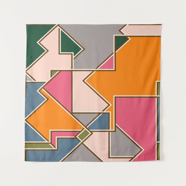 geometric seamless pattern, lines, orange, purple tapestry (Front)