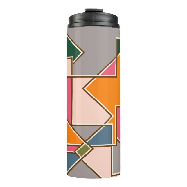 geometric seamless pattern, lines, orange, purple thermal tumbler (Front)