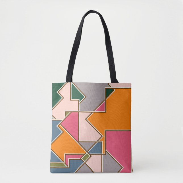 geometric seamless pattern, lines, orange, purple tote bag (Front)