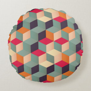 Geometric seamless pattern with colourful squares  round cushion