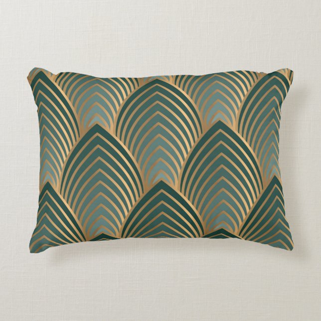 Geometric seamless pattern with golden and green c decorative cushion (Front)