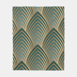 Geometric seamless pattern with golden and green c fleece blanket