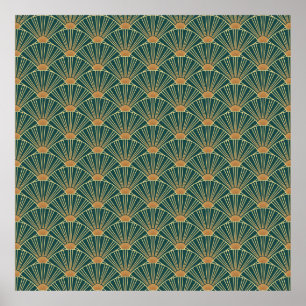 Geometric seamless pattern with golden lines. Gree Poster