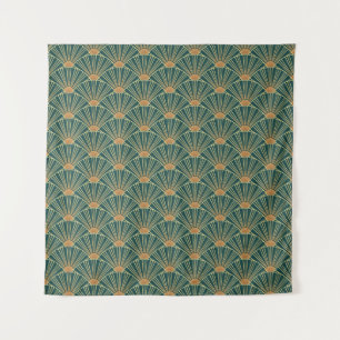 Geometric seamless pattern with golden lines. Gree Tapestry