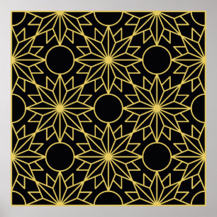 Geometric seamless pattern with stylised golden wi poster