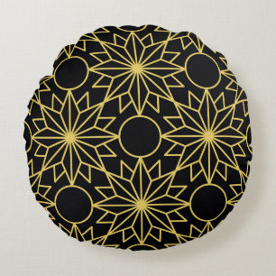 Geometric seamless pattern with stylised golden wi round cushion