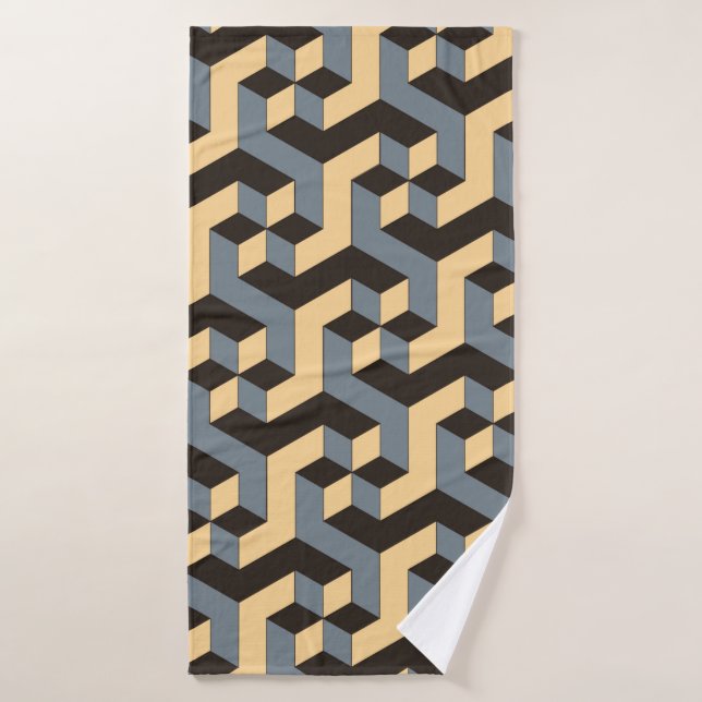 geometric seamless tile with complex rotating cubi bath towel (Bath Towel)