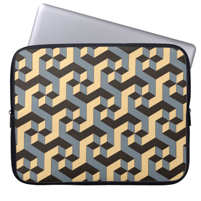 geometric seamless tile with complex rotating cubi laptop sleeve (Front)