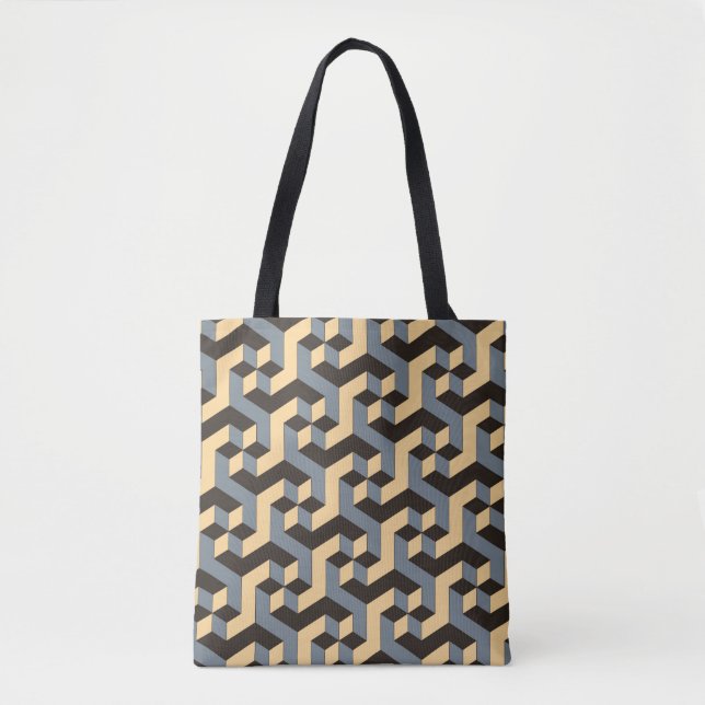 geometric seamless tile with complex rotating cubi tote bag (Front)