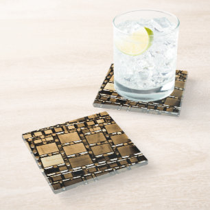 Geometric Sepia Mirrors Glass Coaster