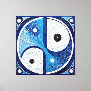 Geometric Serenity: Blue & White Yin Yang Canvas Print