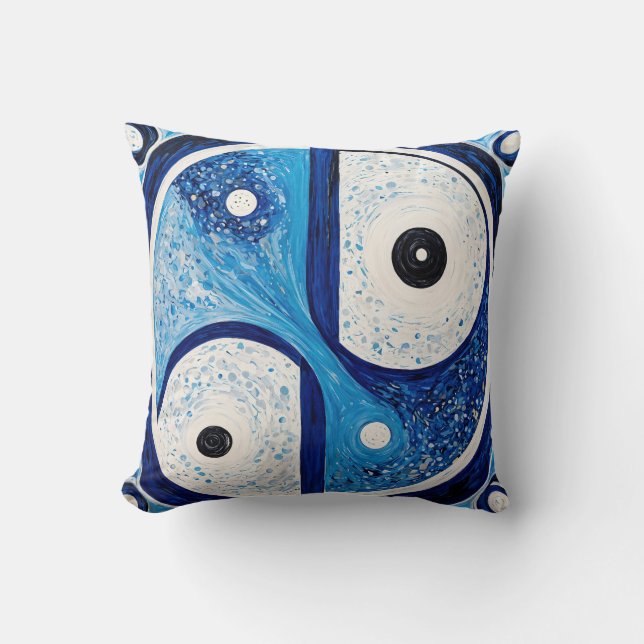Geometric Serenity: Blue & White Yin Yang Cushion (Front)