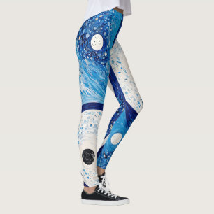 Geometric Serenity: Blue & White Yin Yang Leggings