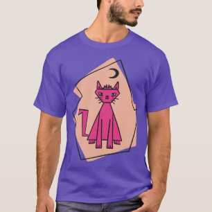 Geometric shape deep pink cut cat with black half  T-Shirt