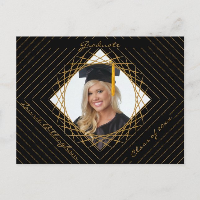Geometric Shape Graduation Photo Save The Date Invitation Postcard (Front)