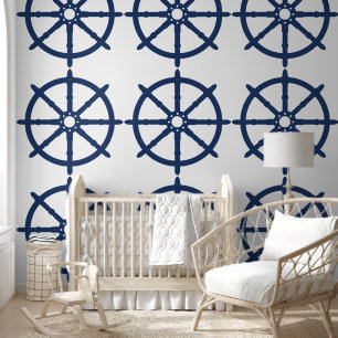 Geometric Shape Nautical Coastal Navy Ship Wheel Wallpaper